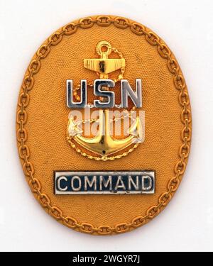 Abzeichen eines Chief Petty Officer des United States Navy Command. Stockfoto
