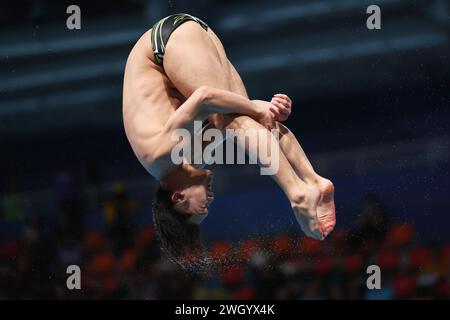 Doha, Katar. Februar 2024. Sho Sakai (JPN) Tauchen : World Aquatics Championships Doha 2024 3m Sprungbrett für Herren im Hamad Aquatic Centre in Doha, Katar. Quelle: Naoki Morita/AFLO SPORT/Alamy Live News Stockfoto