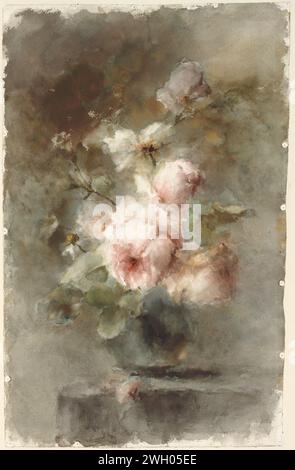 Eine Vase mit Rosen, Margaretha Roosenboom, 1853 - 1896 Papierpinselblumen in einer Vase zeichnen. Blumen: Rose Stockfoto