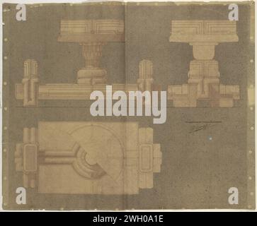 Design für ein silbernes Tischstück, Mathieu Lauweriks, Zeichnung 1913. Foto-Papier. Bleistift. Kreidewerk der angewandten Kunst (+ Edelmetalle  Kunst). Mittelstück, epergne, 'Surtout', 'milieu-de-table' Stockfoto