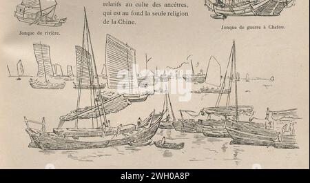 Barques dans le Port de Niou-Tchouang. Stockfoto