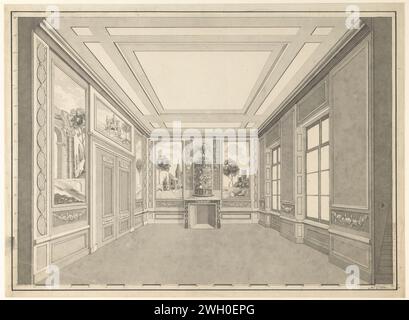 Design für eine Inneneinrichtung mit Wandmalereien und Kamin, C. Taselaar, ca. 1775 - ca. 1799 Zeichenpapier. Tintenstift / Pinsel im Inneren des Hauses. Innenraum  Architekturdesign oder Modell Stockfoto
