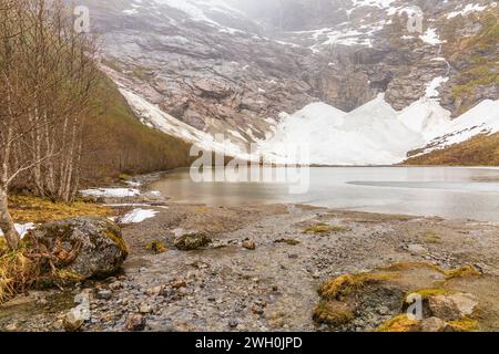 Bøyabreen, ein Gletscher im Gebiet von Fjærland der Gemeinde Sogndal im Komitat Vestland, Norwegen. Es befindet sich im Jostedalsbreen-Nationalpark. Stockfoto