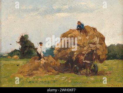 Hey Wagon, Willem de Zwart, 1885–1931 Gemälde von zwei Bauern, die Heu auf einem Heu-Wagen mit einem Pferd auf dem Feld stapeln. Bereich. Ölfarbe (Lack) Heuwagen Stockfoto