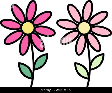 Set mit 2 blühenden Blumen in trendigen hellen und hellen Markierungsfarben. Designelemente für Grußworte. Isolieren. EPS. Vektor für Karten, Poster, Banner, Broschüren, Reklametafeln, promotion oder Web, Preisschild, Etikett Stock Vektor