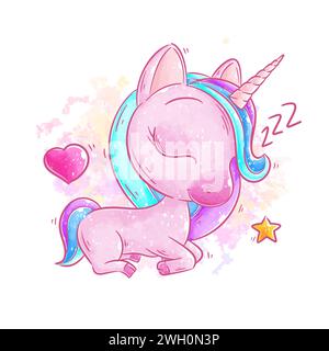 Niedliches Einhorn ist schlafender Comic-Vektor Stock Vektor