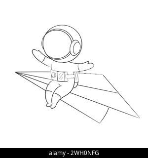 Der Astronaut sitzt in einem Papierflugzeug zum Färben Stock Vektor