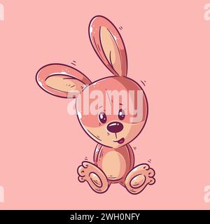 Niedliche Häschen-Puppe sitzend Cartoon Stil Vektor Stock Vektor