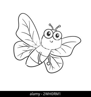 Der süße Schmetterling fliegt und lächelt zum Färben Stock Vektor