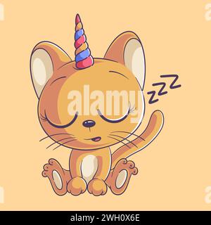 Niedliche Einhornkatze sitzend und schlafend Stock Vektor