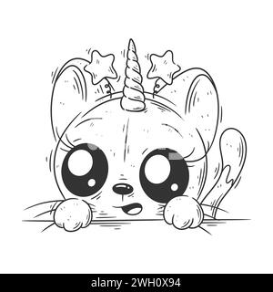 Niedliche Einhornkatze, die ein Sternenhaarband zum Färben trägt Stock Vektor