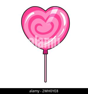 Niedliche Vektor-Ikone rosa Ikone Herz Lutscher für Valentinstag. Flache Design-Elemente-Kollektion. Minimale Zeichentrickdarstellung für Design-Webbanner und gr Stock Vektor