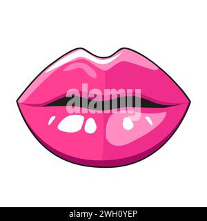 Niedliche Vektor-Icon rosa Lippen für Valentinstag. Flache Design-Elemente-Kollektion. Minimale Zeichentrickdarstellung für Webbanner und Grußkarte Stock Vektor