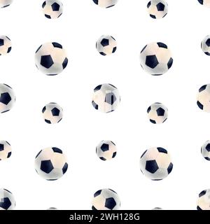Aquarellzeichnung mit Fußball-Muster. Nahtloses Sport Gear Train Team. Leder-pentagon auf weißem Hintergrund Stockfoto