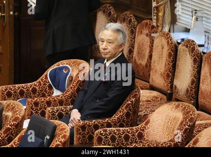 Tokio, Japan. Februar 2024. Der japanische Bildungsminister Masahito Moriyama trifft am Mittwoch, den 7. Februar 2024, zur Sitzung des Haushaltsausschusses des Unterhauses bei der Nationalen Abhaltung in Tokio ein. (Foto: Yoshio Tsunoda/AFLO) Stockfoto