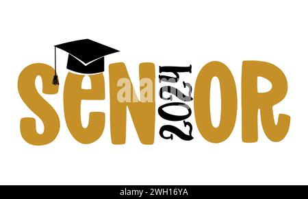 Senior 2024 – Typografie. blck-Text isolierter weißer Hintergrund. Vektordarstellung einer Graduiertenklasse von 2024. Stock Vektor
