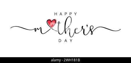 Happy Mothers Day Wishes, Pinsel Kalligraphie mit Doodle Heart. Vektorabbildung Stock Vektor