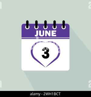 Icon Kalendertag - 3. Juni. Tage des Monats, Vektorillustration flacher Stil. Stock Vektor