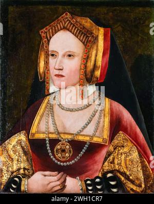Katharina von Aragon oder Katherine von Aragon (1485–1536), Königin von England (1509–1533), Porträtmalerei in Öl auf Tafel, um 1520 Stockfoto