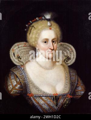 Anne von Dänemark (1574–1619), Königin von Schottland 1589-1619 und Königin von England und Irland 1603–1619, Porträtmalerei in Öl auf Leinwand nach Paul van Somer, 1600-1699 Stockfoto