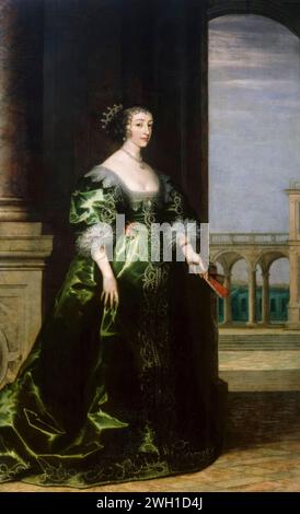 Königin Henrietta Maria (1609–1669), Gemahlin und Ehefrau von Karl I. von England, Schottland und Irland, Porträtmalerei in Öl auf Leinwand, um 1635 Stockfoto