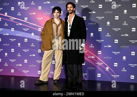 Sanremo, Italien. Februar 2024. 74. Ausgabe des SANREMO Italian Song Festivals im Ariston Theatre in Sanremo, Norditalien - Dienstag, 7. FEBRUAR 2024. Unterhaltung. (Foto: Marco Alpozzi/Lapresse) Credit: LaPresse/Alamy Live News Stockfoto