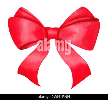 Rote Schleife. Aquarellabbildung. Geschenkschleife. Weihnachtsdekoration Stockfoto