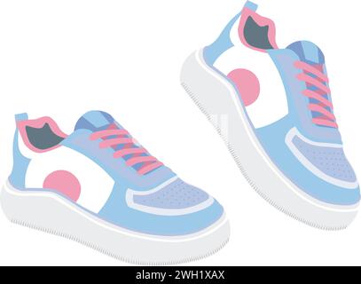 Moderne Sneakers in Hellblau und Pink Stock Vektor