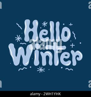 Hallo Winter Vektor Typografie, Kalligrafie, Vorlage, Grußkarte. Winter Sale Logo. Hello Winter Vektor-Logo. Begrüßungsbanner zum Feiern von Winte Stock Vektor
