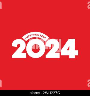 Design-Konzept für Typografie-Logos von 2024. „Happy New Year 2024“-Logo auf rotem Hintergrund. Neujahrsbanner, Vorlage, Flyer, Grußkarte. 2024 Vektor i Stock Vektor