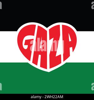 Gaza Typografie Vektor Illustration auf einer Liebesform. Speichern Sie Palästina-Vektor-Illustration für T-Shirt-Design. Palästinensische Fahnentapete, Flyer, Banner Stock Vektor