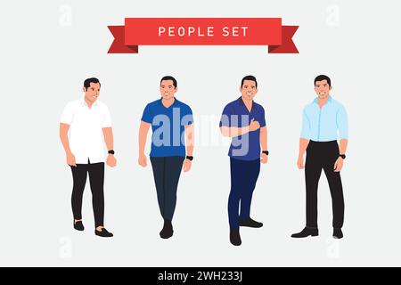 Personen festgelegt. Männer in verschiedenen Posen. Vektorabbildung in abgewickelter Form Stock Vektor