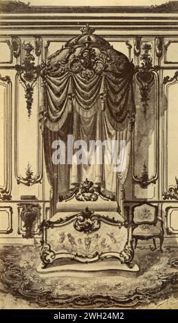 Louis XV., gemaltes Kuppelbett im Stil des XVII. Jahrhunderts, Zeichnung des französischen Künstlers Alfred Guinard, Frankreich 1881 Stockfoto