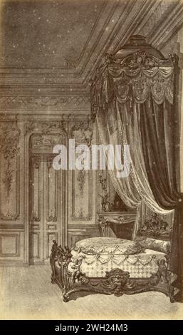 Louis XV., Kuppelbett im Stil des 17. Jahrhunderts, Doppelvorhang, Zeichnung des französischen Künstlers Alfred Guinard, Frankreich 1881 Stockfoto