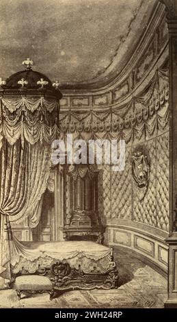 Louis XV., Bett im Stil des XVII. Jahrhunderts Said Pompadour, Zeichnung des französischen Künstlers Alfred Guinard, Frankreich 1881 Stockfoto