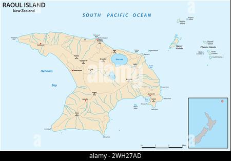 Karte der nördlichsten neuseeländischen Kermadec-Insel Raoul Stock Vektor
