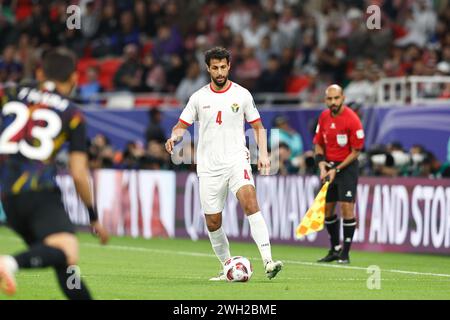 Al Rayyyan, Katar. Februar 2024. Bara' Marei (JOR) Fußball/Fußball: 'AFC Asian Cup Qatar 2023' Halbfinalspiel Jordanien 2-0 Korea im Ahmad bin Ali Stadium in Al Rayyan, Katar. Quelle: Mutsu Kawamori/AFLO/Alamy Live News Stockfoto