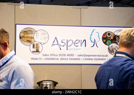 Aspen Services Stand auf der „Source“-Messe „Food, Drinks, Catering und Hospitality“, die am 7. Februar 2024 in Westpoint Exeter U.K stattfand Stockfoto