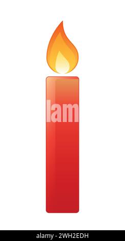 Beleuchtete Kerze, Farbvektor-Illustration der brennenden Kerze mit Flamme isoliert auf weiß Stock Vektor