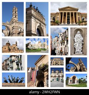 Palermo, Italien City Postkarte - Reiseort Wahrzeichen Bildcollage. Stockfoto