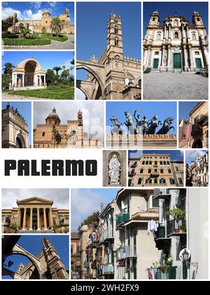 Palermo, Italien Postkarte - Reise Ort Wahrzeichen Fotocollage. Stockfoto