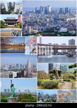 Tokyo, Japan Fotos eingestellt. Collage umfasst wichtige Wahrzeichen wie Shinjuku ward, Ueno Park, Chiyoda und Bunkyo. Stockfoto