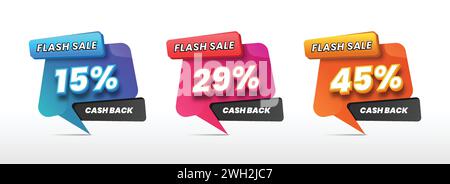 Flash Sale Cash Back Rabattabzeichen mit farbenfrohem Verlauf und Texteffekt Stock Vektor