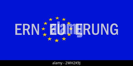 EU-Symbol mit Erneuerung EU-Symbol mit Erneuerung, 07.02.2024, Borkwalde, Brandenburg, der Schriftzug Erneuerung steht mit in einem EU-Symbol. *** EU-Symbol mit Erneuerung EU-Symbol mit Erneuerung, 07 02 2024, Borkwalde, Brandenburg, die Schrift Erneuerung ist in einem EU-Symbol enthalten Stockfoto