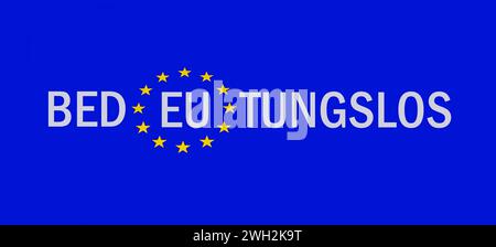 EU-Symbol und bedeutungslos EU-Symbol und bedeutungslos, 07.02.2024, Borkwalde, Brandenburg, der Schriftzug bedeutungslos stehen mit in einem EU-Symbol. *** EU-Symbol und bedeutungsloses EU-Symbol und bedeutungslos, 07 02 2024, Borkwalde, Brandenburg, die Schrift bedeutungslos steht mit in einem EU-Symbol Stockfoto