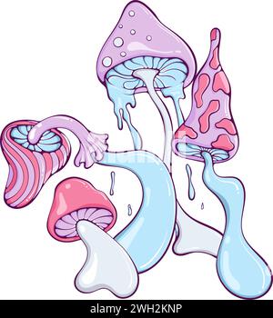 Groovige Hippie Pilze Komposition Farbe Stock Vektor