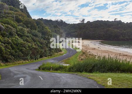 Küstenlandschaft mit Straße in Stewart Island, Neuseeland Stockfoto