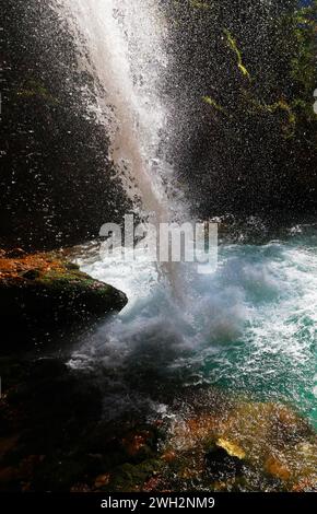 Wasserfall, Kranjska Gora, Slowenien, Triglav, Péricnik, Abenteuer, Bezaubernder Wasserfall im Nationalpark Triglav beim Ferienort Kranjska Gora Stockfoto