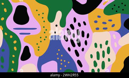 Zeitgenössischer Kunsthintergrund mit farbenfrohen flüssigen Formen. Künstlerisches handgezeichnetes Muster. Trendiges Design für Banner, Präsentation, Cover Stock Vektor