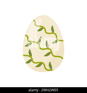 Ein süßes osterei mit Weinstöcken, Zweigen und Blättern. Auf einem weißen isolierten Hintergrundvektor Stock Vektor